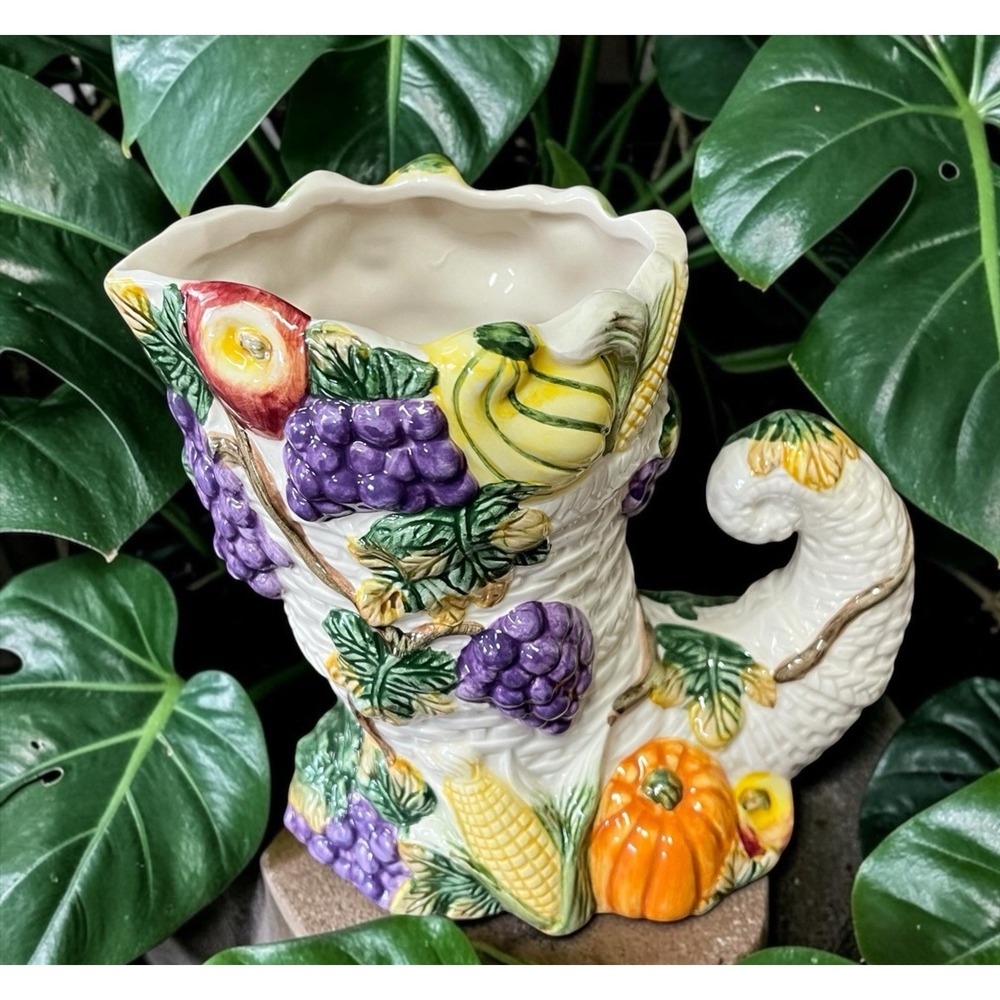 Fitz & Floyd Omnibus Harvest Beauty Cornucopia Vase Pumpkins Fruit Vegetables